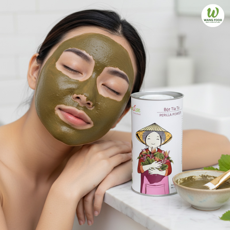 bột tía tô đắp mặt
