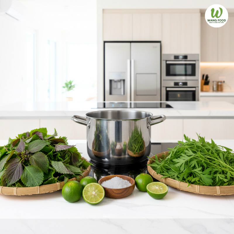 tắm trắng bằng tía tô và ngải cứu