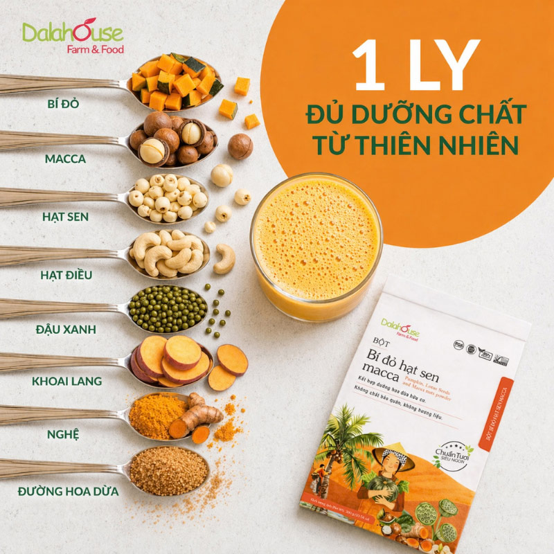 bột bí đỏ hạt sen macca