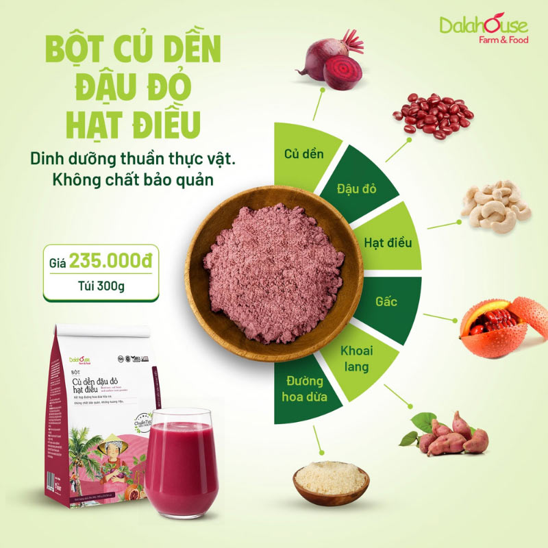 Bột Củ Dền Đậu Đỏ Hạt Điều Dalahouse Chính Hãng - 300G 28 giá bột củ dền đậu đỏ Dalahouse