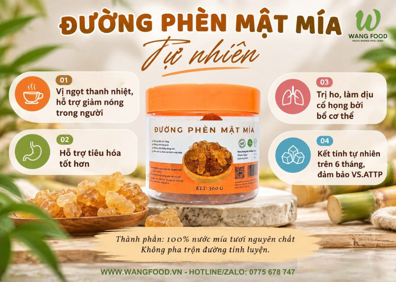 Đường Phèn Mật Mía 300G - Ngọt Thanh, Thơm Mùi Mật Mía 45 tác dụng của đường phèn mật mía